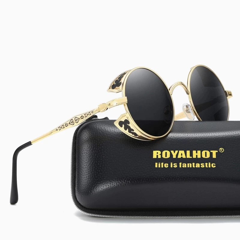 Round Polarized Round Sunglasses for Men Driving Fishing UV Protection Vintage Retro Golden Frame - Gold Grey - CU18YMCG2EY $...