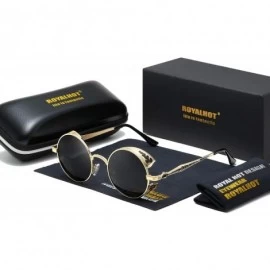 Round Polarized Round Sunglasses for Men Driving Fishing UV Protection Vintage Retro Golden Frame - Gold Grey - CU18YMCG2EY $...