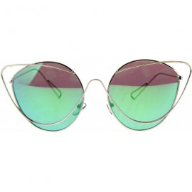 Cat Eye Womens Mirrored Lens Runway Thin Wire Rim Cat Eye Sunglasses - Teal - CD18CSI69X3 $27.75