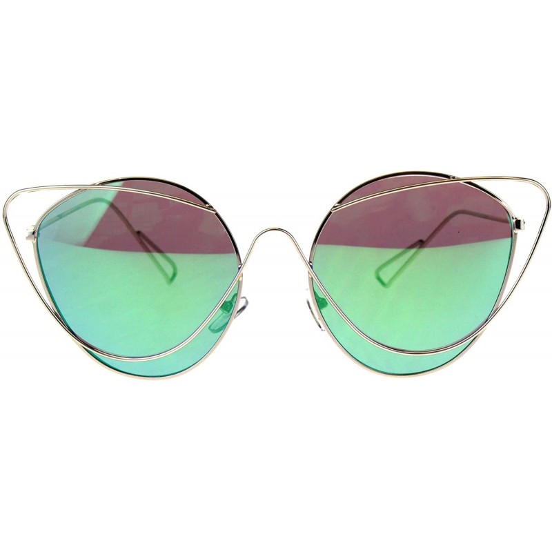 Cat Eye Womens Mirrored Lens Runway Thin Wire Rim Cat Eye Sunglasses - Teal - CD18CSI69X3 $14.82
