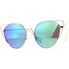 Cat Eye Womens Mirrored Lens Runway Thin Wire Rim Cat Eye Sunglasses - Teal - CD18CSI69X3 $14.82