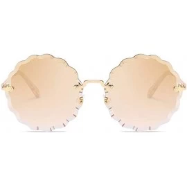 Oversized Sunglasses Wave Edge Cutting Sunglasses Women's Fashion Metal Anti-Ultraviolet - Tapered Tea - CC18Q88TAWR $30.08
