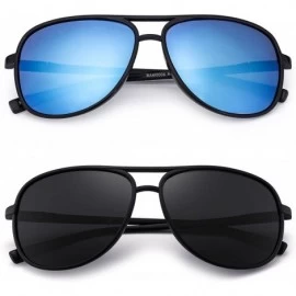 Aviator Retro Polarized Aviator Sunglasses Mirror Lightweight Eyeglasses for Men Women - 2 Pack (Blue & Grey) - C618G48OMYL $...