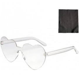 Rimless Heart Shaped Sunglasses + 1 Glasses Cloth Rimless Transparent Colored Glasses PC Frame Resin Lens - L - CT190E3DNSW $...