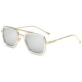 Square Ladies Fashion Trend Square Metal frame Glasses Brand Designer Men Double beam Sunglasses - Silver - C818WIHZKIY $14.43