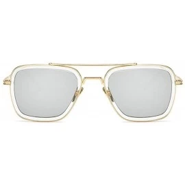 Square Ladies Fashion Trend Square Metal frame Glasses Brand Designer Men Double beam Sunglasses - Silver - C818WIHZKIY $14.43