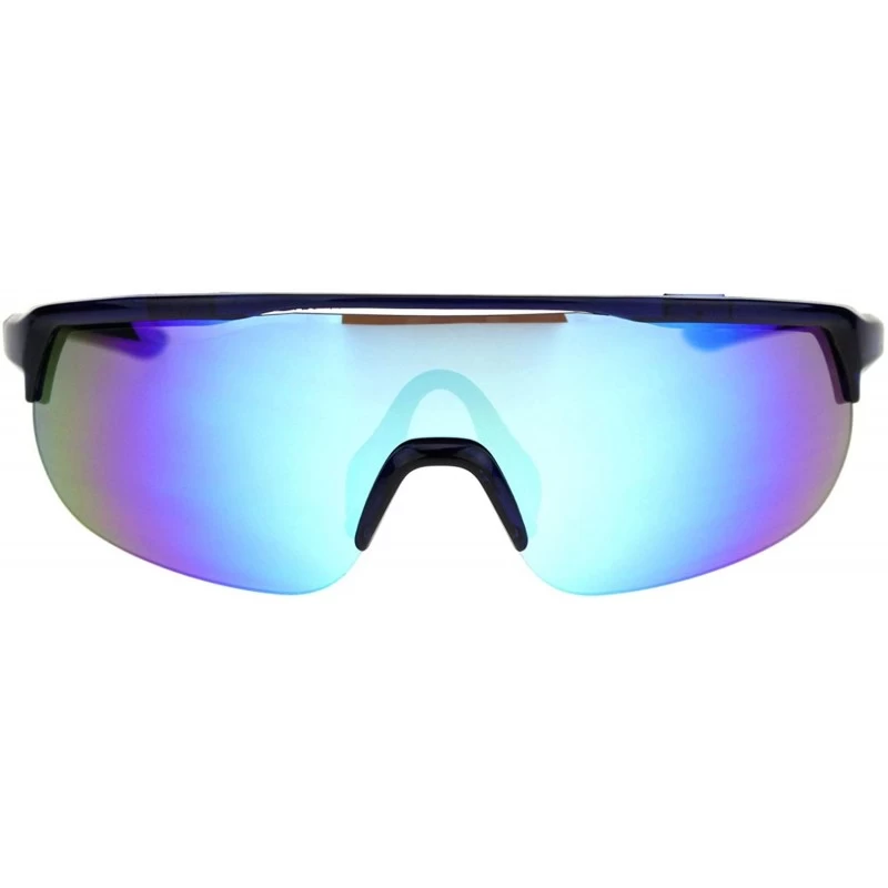 Goggle Shield Goggle Style Sunglasses Oversized Half Rim Sporty Mirrored Lens UV 400 - Blue (Blue-multicolor Mirror) - C218UG...