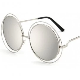 Oversized Round Mirrored Lenses Flat Metal Double Frame Sunglasses - 10a - CS182GH0AML $8.56