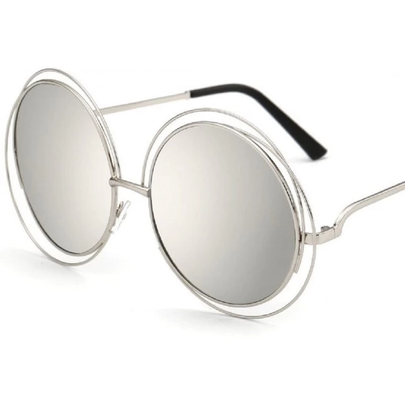 Oversized Round Mirrored Lenses Flat Metal Double Frame Sunglasses - 10a - CS182GH0AML $8.56