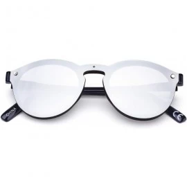 Round Linno Lightweight Horn Rimmed Round Retro Sunglasses for Men Women 100% UV Protection - Silver - C518LQXEN8I $11.58