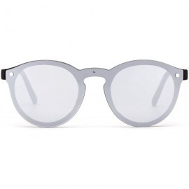 Round Linno Lightweight Horn Rimmed Round Retro Sunglasses for Men Women 100% UV Protection - Silver - C518LQXEN8I $11.58