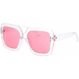 Square "Estel" UV400 Retro Thick Clear Frame Horn Rimmed Color Two Tone Sunglasses - CF18EH37LIW $18.55