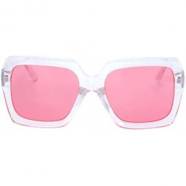 Square "Estel" UV400 Retro Thick Clear Frame Horn Rimmed Color Two Tone Sunglasses - CF18EH37LIW $8.67