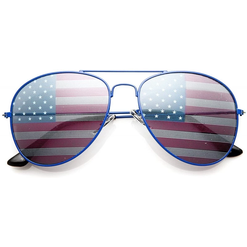 Aviator American Flag USA Classic Teardrop Metal Aviator Sunglasses (Blue) - CV11KU69RHX $11.45