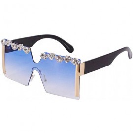 Shield Rhinestone Oversize Shield Visor Sunglasses Flat Top Mirrored Mono Lens - Blue/Diamond - CW1986UH0EO $32.62