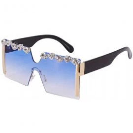 Shield Rhinestone Oversize Shield Visor Sunglasses Flat Top Mirrored Mono Lens - Blue/Diamond - CW1986UH0EO $15.47