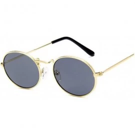 Square Fashion Women Sunglasses Famous Oval Sun Glasses Female Metal Round Frames Yellow Small Cheap Eyewear - Goldgray - C31...