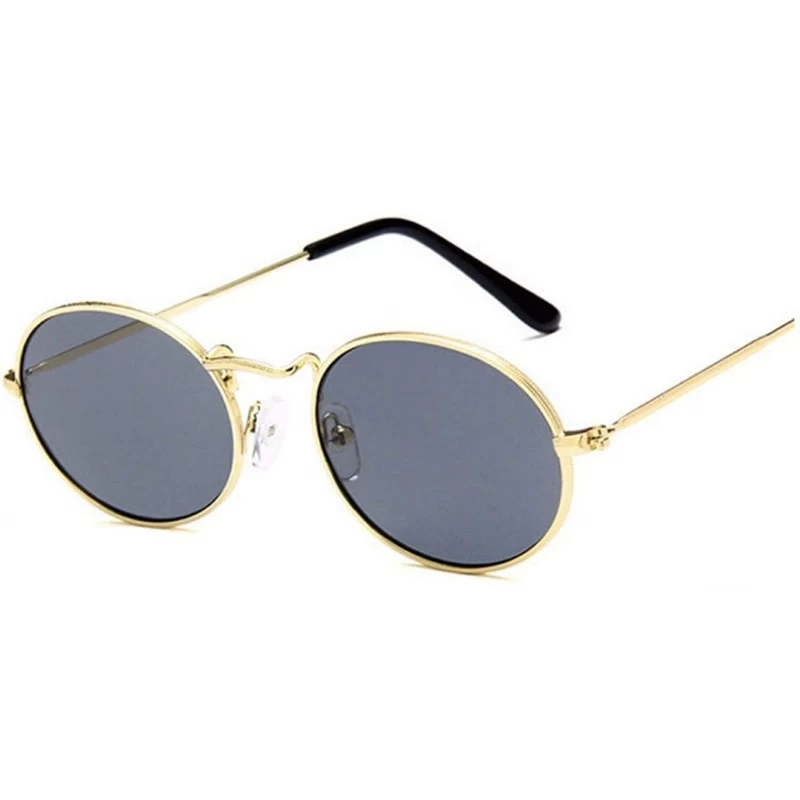 Square Fashion Women Sunglasses Famous Oval Sun Glasses Female Metal Round Frames Yellow Small Cheap Eyewear - Goldgray - C31...