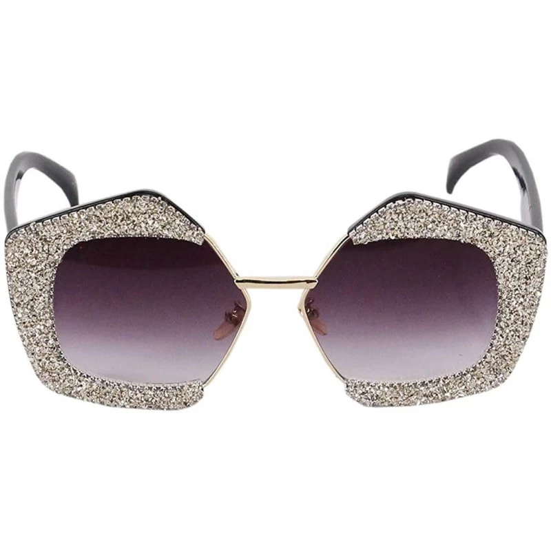 Square Sparkling Crystal Sunglasses UV 400 Protection Rhinestone Sunglasses Fashion Eyewear - Black - CH18XS646K6 $14.48