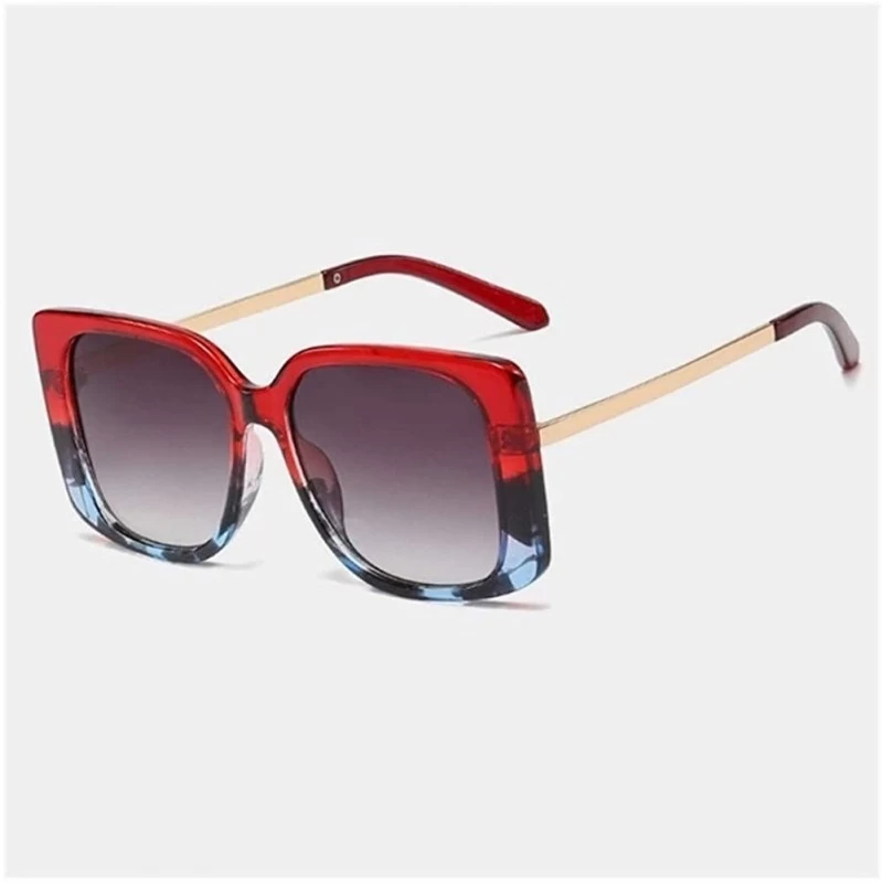 Square Oversized Square Sunglasses for Women UV400 - C4 Red Blue Gray - CD198G7H765 $13.30