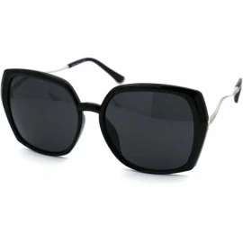 Butterfly Womens Large Rectangular Butterfly Designer Fashion Sunglasses - Black Silver Black - CP18WHN8XL2 $24.14