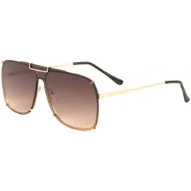 Shield Rimless Bracket Flat Top Square Shield Sunglasses - Brown - CG197U6N9KN $14.73