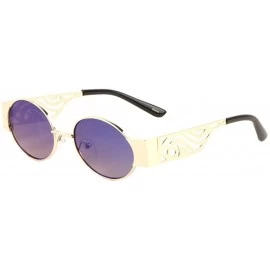 Oval Retro Oval Frame Oversized Metal Cut Temple Sunglasses - Blue - C0197S5TDOI $26.97