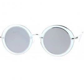 Round Womens Sunglasses Round Metal Flat Frame & Flat Lens UV 400 - White (Silver Mirror) - CD188QGENT7 $21.43