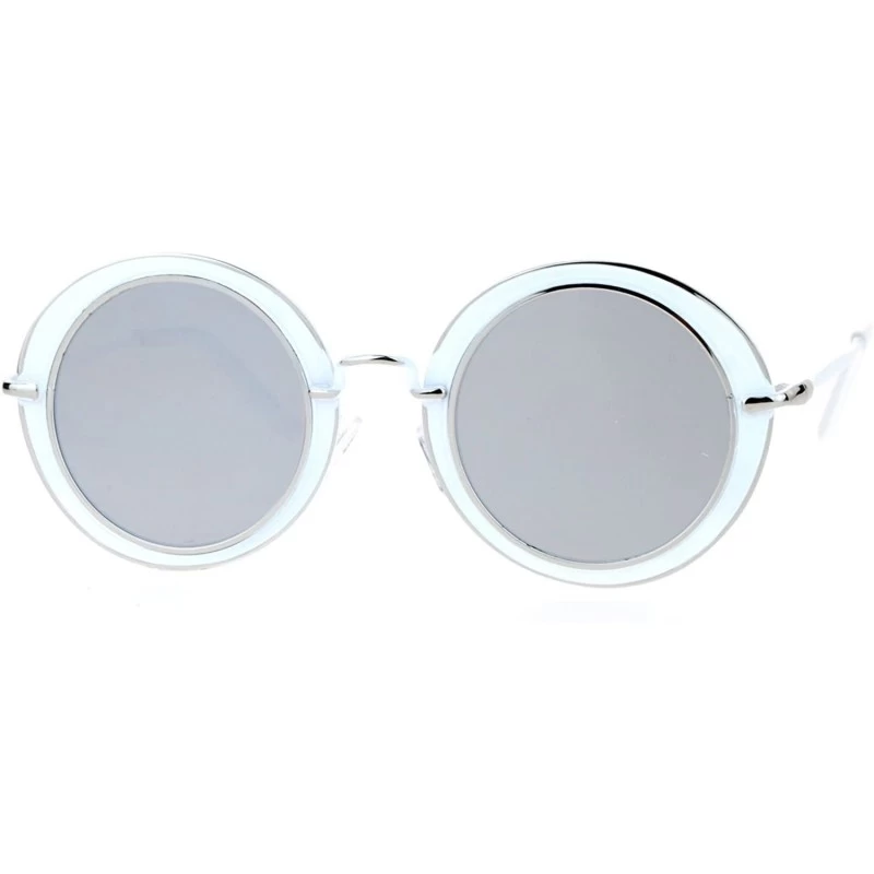 Round Womens Sunglasses Round Metal Flat Frame & Flat Lens UV 400 - White (Silver Mirror) - CD188QGENT7 $10.57