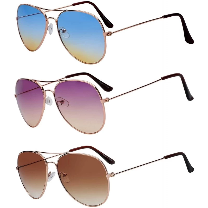 Oversized Classic Aviator Style Sunglasses Brown Color Lens Bronze Color Frame UVB Protection 3 Pairs - C211MNHJXTJ $9.33