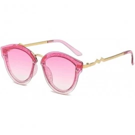 Oval Unisex Retro Cat Eye Metal Frame Oversized Plastic Lenses Sunglasses - Purple Pink - CS18N0ZHUG9 $11.18