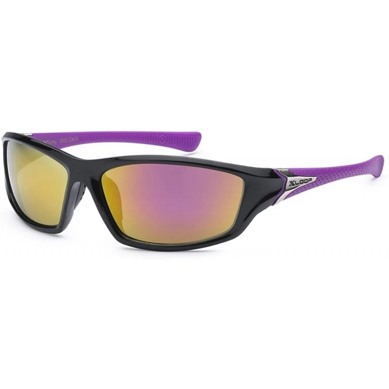 Sport Women's Sport Wrap Around Running Cycling Sport Sunglasses - Black - Purple - CB11OXJWM43 $12.40
