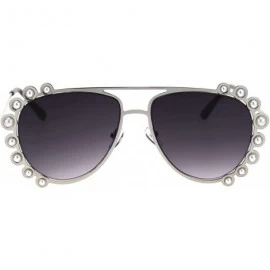 Aviator Pearl Studded Aviator Sunglasses Womens Fashion Shades UV 400 - Silver (Smoke) - CR18TQ085NS $11.76
