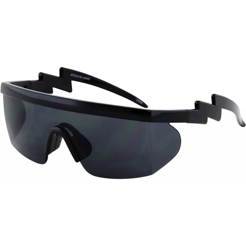 Oversized Semi Rimless Goggle Style Retro Rainbow Mirrored Lens ZigZag Sunglasses - Black - CK18SY8SWNC $16.90