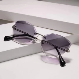 Rimless DESIGN Fashion Sun Glasses RimlWomen Sunglasses Vintage Alloy Frame Classic Shades Oculo - Blue Gradient Pink - CD197...