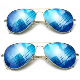 Aviator Aviator Sunglasses for Men Women - Metal Frame Military Style Sunglasses Polarized - 2 Pack (Blue+blue) - CT18X5LC03X...