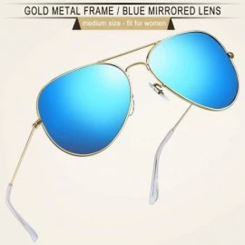 Aviator Aviator Sunglasses for Men Women - Metal Frame Military Style Sunglasses Polarized - 2 Pack (Blue+blue) - CT18X5LC03X...