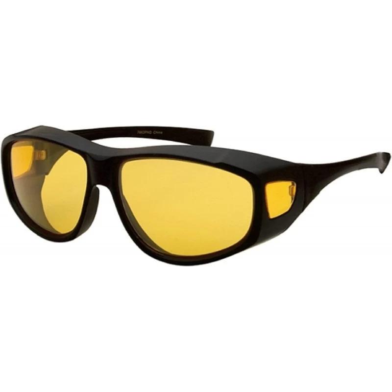 Goggle Yellow Night Vision Driving Fit Over Glasses Wear Over Eyeglasses - Medium Non Polarized Black - CL12N8XYBKN $13.59