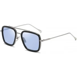 Square Retro Aviator Square Sunglasses for Men Women Metal Frame Gradient Flat Lens Tony Stark Sunglasses - CH18WOT6UQ4 $17.15