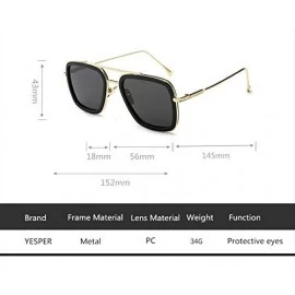 Square Retro Aviator Square Sunglasses for Men Women Metal Frame Gradient Flat Lens Tony Stark Sunglasses - CH18WOT6UQ4 $9.87