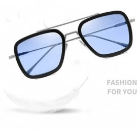 Square Retro Aviator Square Sunglasses for Men Women Metal Frame Gradient Flat Lens Tony Stark Sunglasses - CH18WOT6UQ4 $9.87