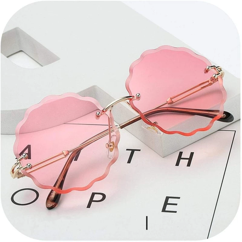 Round RimlRound Sunglasses Women Flower Gradient Sun Glasses Female Metal Frame Shades Eyewear UV400 - Pink - CP19859TSEE $22.34