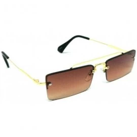 Rectangular Slim Half Rim Rectangular Classic Luxury Aviator Sunglasses - Gold Metallic & Black Frame - CU18WRQ0GAR $11.54