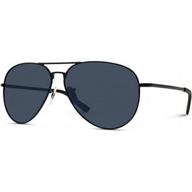 Oversized Classic Full Black Polarized Lens Metal Frame Men Aviator Style Sunglasses - CU18IGL7NZX $17.95