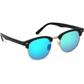 Rectangular Half Frame Retro Semi-Rimless Style Sunglasses Retro Mirror Lens Sunglasses - Black Frame / Green Mirrored Lens -...