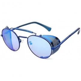 Oval STY056 Metal Frame Side Shield Oval 52mm Sunglasses - Blue+blue - CQ11ZEAM0CD $40.92