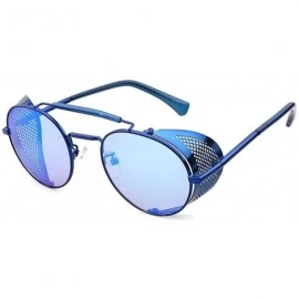 Oval STY056 Metal Frame Side Shield Oval 52mm Sunglasses - Blue+blue - CQ11ZEAM0CD $26.91