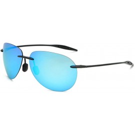 Goggle Sunglasses Polarized rimless Pilot eyeglasses Vintage Ultra light Men Driving Mirror UV400 - Blue - C218S87GDYR $32.42