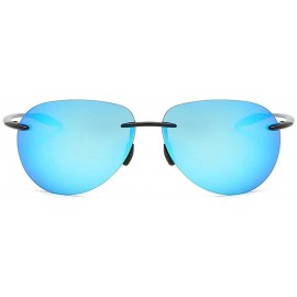 Goggle Sunglasses Polarized rimless Pilot eyeglasses Vintage Ultra light Men Driving Mirror UV400 - Blue - C218S87GDYR $14.66