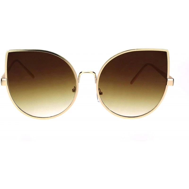 Round Womens Metal Rim Round Cat Eye Retro Fashion Sunglasses - Gold Brown - C712I79ONPP $11.64